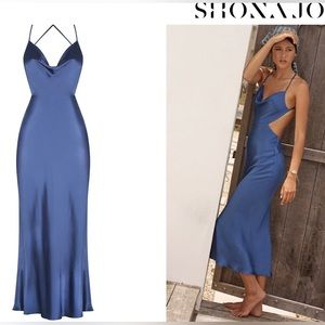 SHONA JOY THALIA BIAS CUT OUT MIDI DRESS - AEGEAN BLUE
